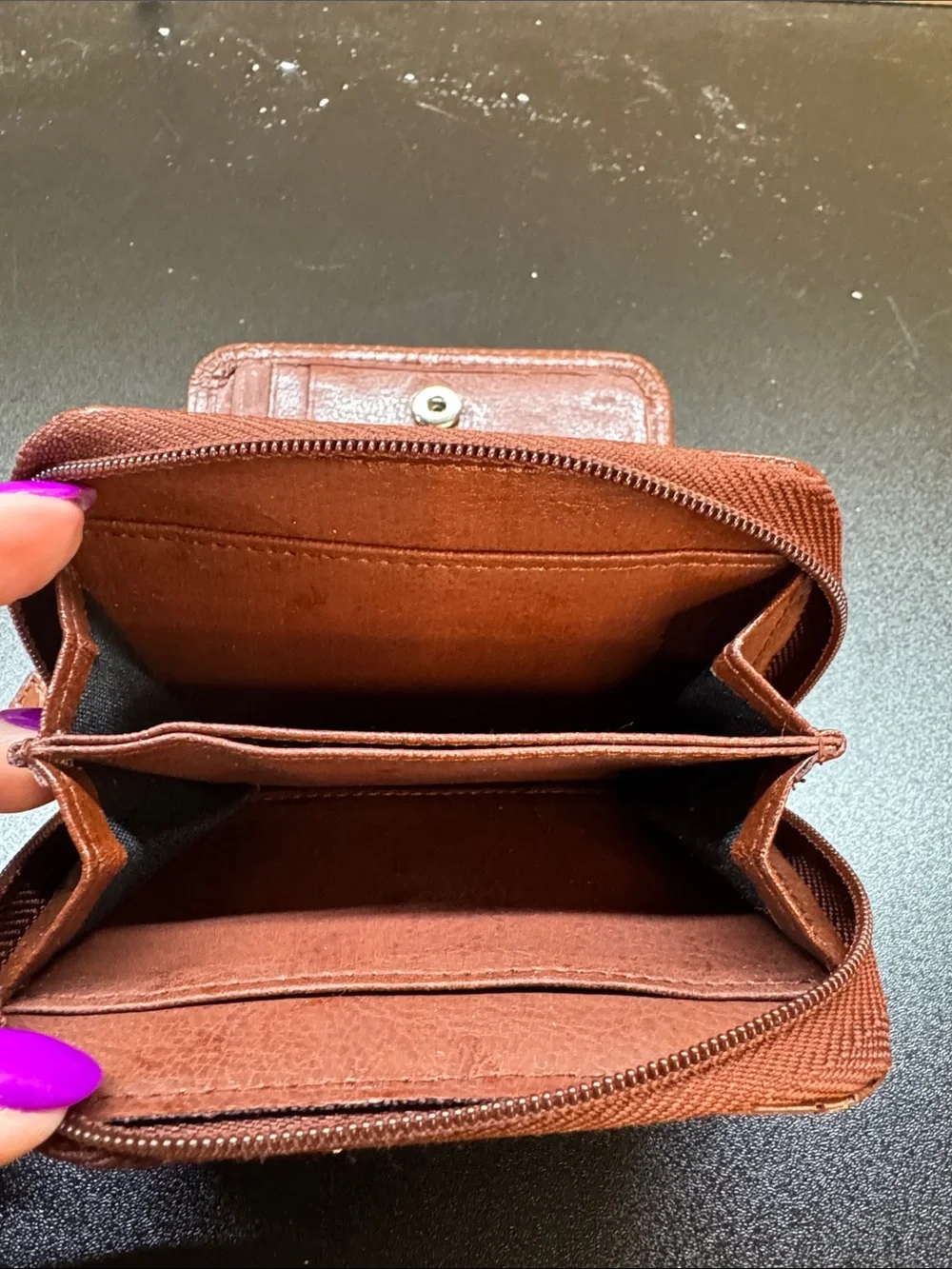 Compact Brown Leather Zip Wallet